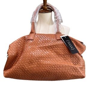 Elegant Tan Woven Handbag NWT Le Miel Vegan Faux Leather Shoulder Purse